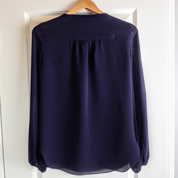 Elie Tahari Deep Purple Silk Beaded LS Blouse - Picture 2 of 6